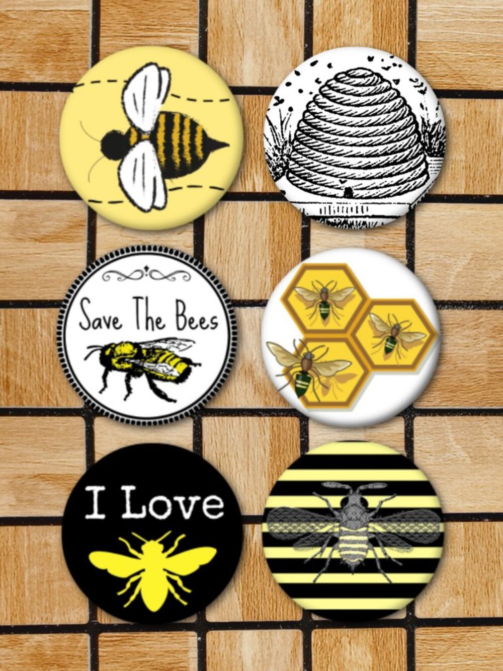 Cute Bee Fridge Magnets - Set Of 6 Metal Magnets - Home Office Kitchen School